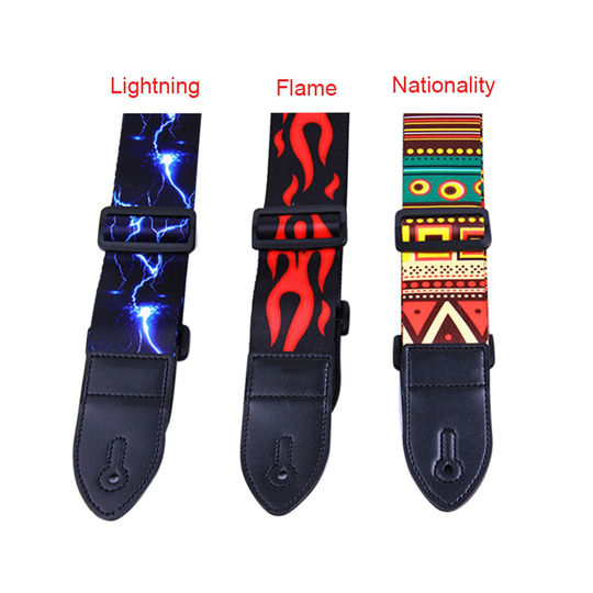 Pu Lederen Gitaarband Verstelbare Riem Lightning Vlam Patroon Voor Bas Folk Akoestische Gitaar Multicolor Gitaar Band Plectrums