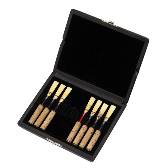 BATESMUSIC 10pcs Oboe Reed Case Wooden + PU Leather Reed Storage Case Holder Box for Oboe