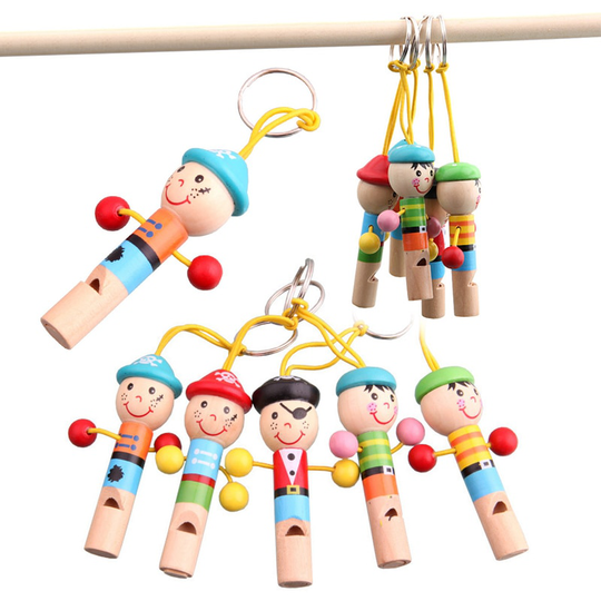 1Pc Houten Mini Piraat Fluitje Kid Schattige Pop Sleutelhanger Muziekinstrument Speelgoed Educatief Houten Kinderspeelgoed Piraat