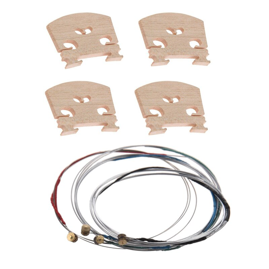 2 Set Van Viool Onderdelen: 1 Set Van 4/4 Viool Bowstring Strings (G-D-A-E) & 1 Set Van Violin-Bridge-5Pc-4/4 Maple Brug