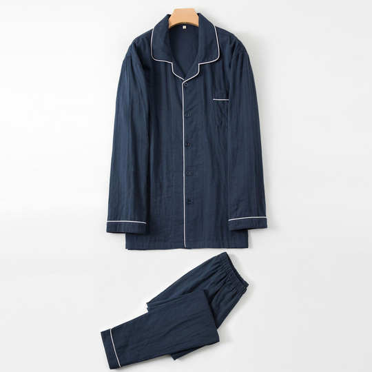 Lente Herfst Mannen Pyjama Sets Katoen Revers Pyjama Voor Mannen Eenvoudige Effen Kleur Lange Mouw Nachtkleding Pyjamas Thuis Kleding Pak