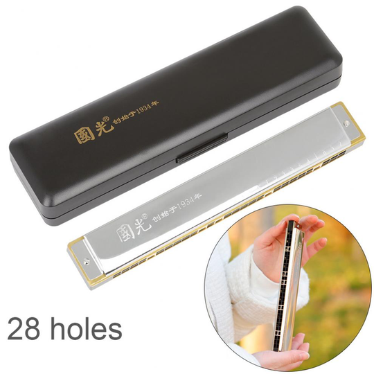 Zilveren Harmonica 28 Gaten Sleutel Van C Voor Jazz Rock Folk Muziekinstrument Accordeon Diatonische Harpen Muziek Gevoel Training