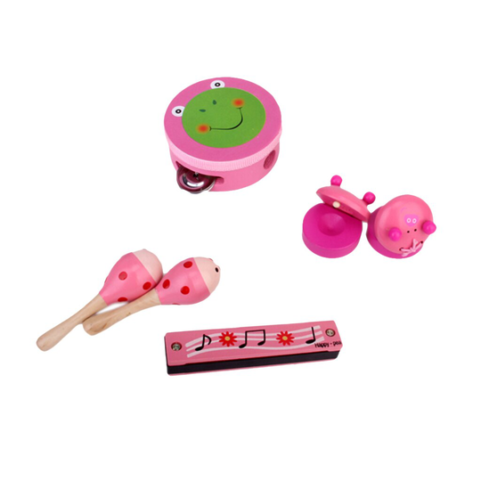 Een Set Van 6 Stuks Houten Muzikaal Speelgoed Voor Kinderen Castanet Maracas Tamboerijn Harmonica