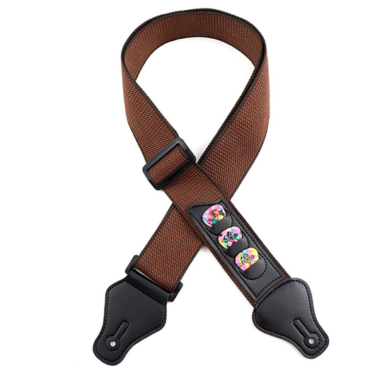 Elektrische Akoestische Basgitaar Strap Verstelbare Katoen Bandjes Lederen Uiteinden Met 3 Gitaar Pick Houders Gitaar Accessoires