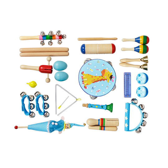 Muzikaal Speelgoed Orff-instrumenten Band Ritme Kit voor Kids Kinderen met Tamboerijn Houten Guiro Handbells Maracas Trompet Harmonica