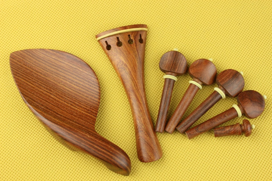1 set palissander Viool onderdelen 4/4, staartstuk, chinrest, haringen, endpin