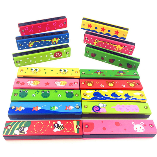 Kinderen Speelgoed Cartoon Beschilderde Houten Harmonica Kinderen Musical Educatief Muziek Instrument Speelgoed Willekeurige Kleur