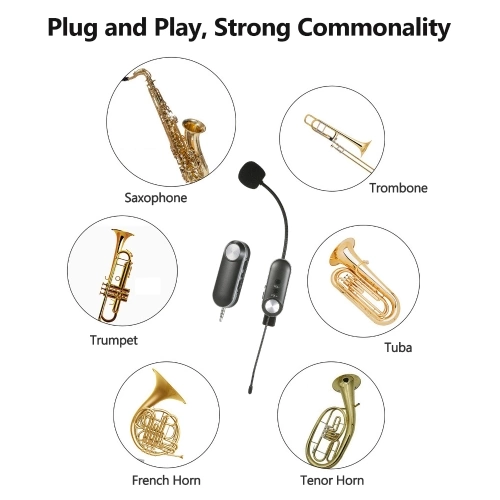 UHF-Headset Drahtloses Mikrofon Instrumentenmikrofon Omnidirektionales Hifi-Mikrofon Drahtloses Instrumentenmikrofonsystem Empfänger und Sender UHF-Clip-Mikrofon + Empfänger für Saxophon Waldhorn Trompete Trompete