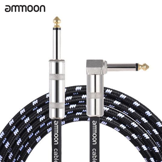 Ammoon 3 Meter/10 Voeten Elektrische Gitaar Kabel Bas Muziekinstrument Kabel Koord 1/4 Inch Straight To Haakse plug Zwart