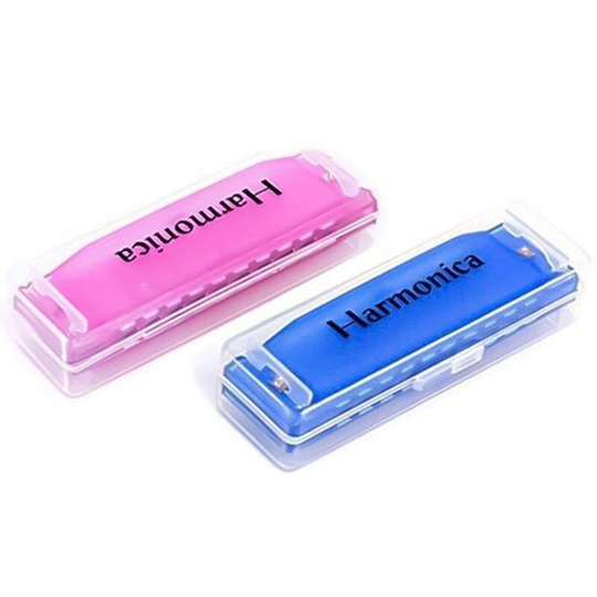 2 STUKS Translucent Kinderen Harmonica, 10 Hole Harmonica (Blauw, Roze)