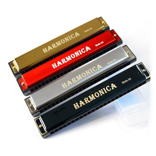 Professionele 24 Holes Harmonica C Key Metalen Harmonica Houtblazers Instrument Voor Beginners Met Doos 4 Kleur